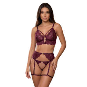 Conjunto Cinta Liga Com Renda Coração Fig